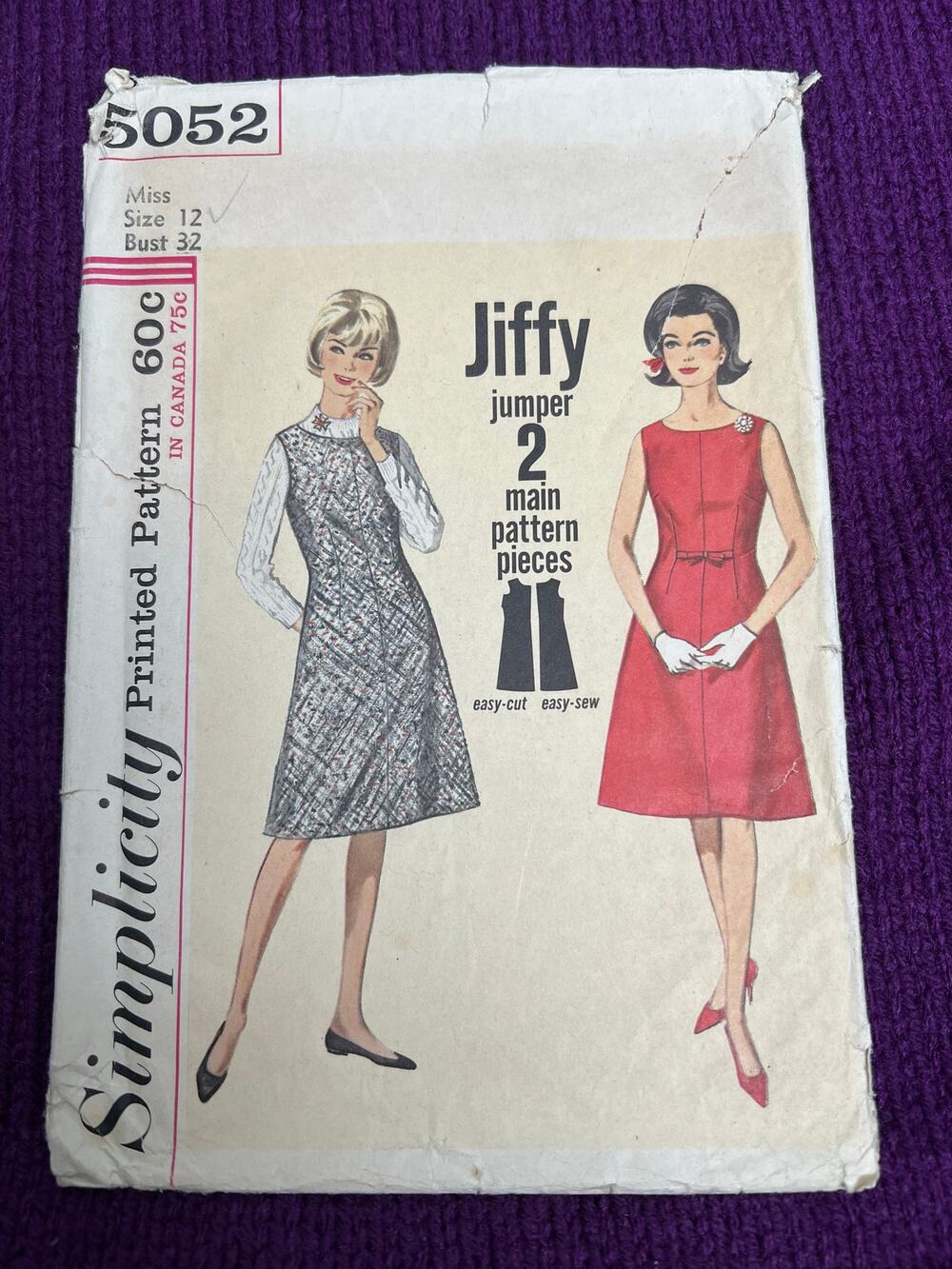 Simplicity Pattern 5052 dress fit and flare mod 1960s size 12